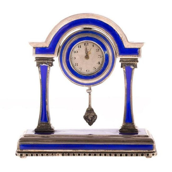 A French Blue Enamel Pedestal Clock