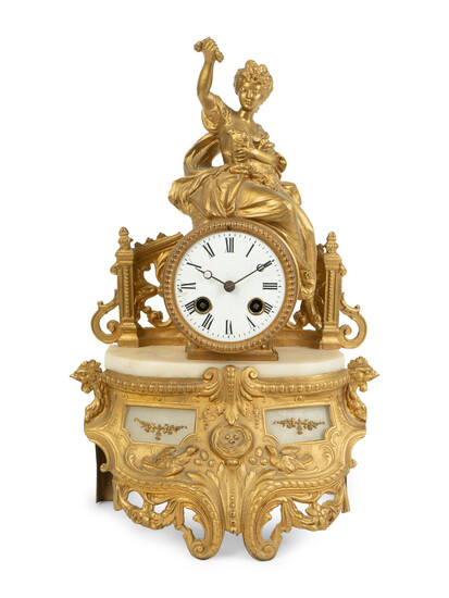 A French Gilt Metal and Alabaster Clock