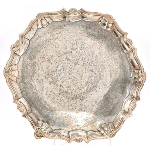 A George II silver salver, the moulded border with shells at...