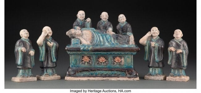 A Group of Chinese Glazed Earthenware Figures of