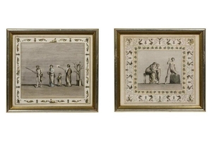 A Group of Six Continental Colored Etchings Di
