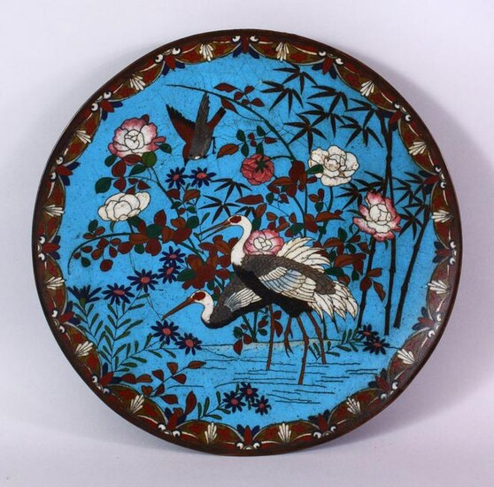 A JAPANESE MEIJI PERIOD CLOISONNE DISH, decorated with