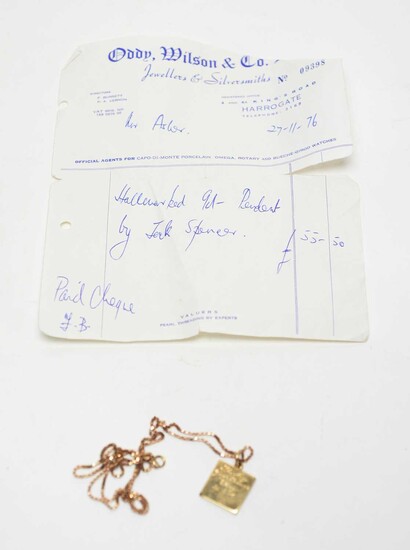 A Jack Spencer 9ct gold ingot pendant on chain.