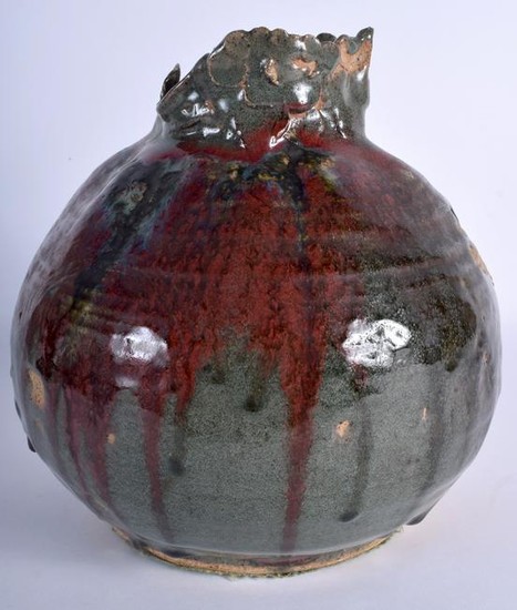 A LARGE 1950S STUDIO POTTERY VASE overlaid with a