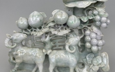 A LARGE CHINESE CARVED JADE GROUP DEPICTING GOATS, 26cm...