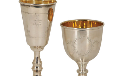 A LOT OF TWO ENGLISH STERLING SILVER KIDDUSH GOBLETS