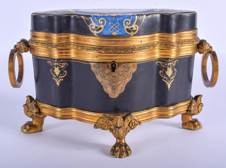 A MID 19TH CENTURY FRENCH PORCELAIN AND BRONZE CASKET
