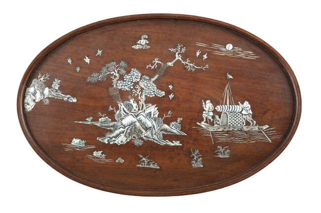 §A MOTHER OF PEARL INLAID WOODEN TRAY Vietnam,...
