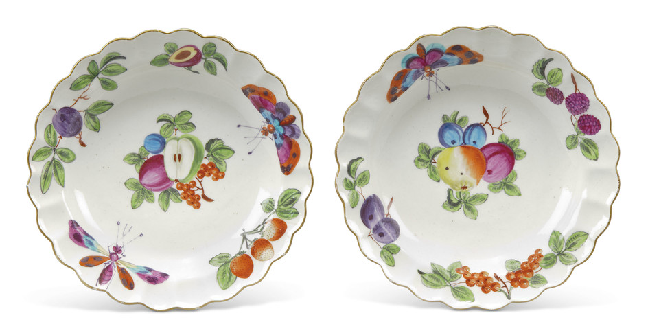 A PAIR OF WORCESTER PORCELAIN DESSERT-PLATES, CIRCA 1760-65, RED ANCHOR MARKS