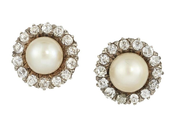 A PAIR OF CONTINENTAL SALTWATER PEARL AND DIAMOND