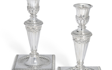 A PAIR OF GEORGE III SILVER DRESSING TABLE CANDLESTICKS MARK...