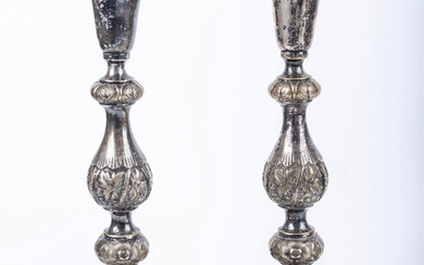 A PAIR OF LARGE SILVERPLATED SABBATH CANDLESTICKS BY FRAGET