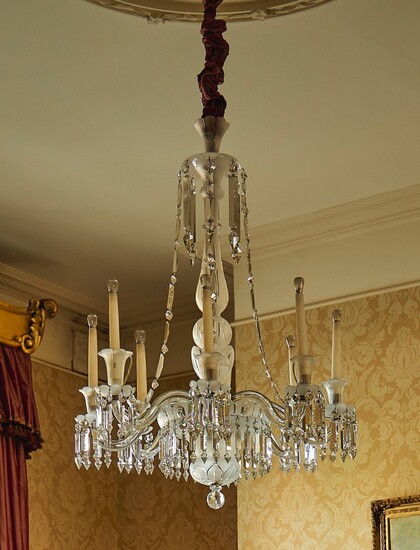 A PAIR OF VICTORIAN FROSTED AND CUT-GLASS CHANDELIERS, LATE 19TH CENTURY