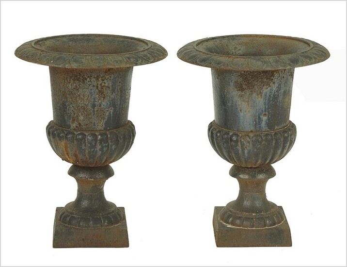 A Pair of Cast Iron Urns.