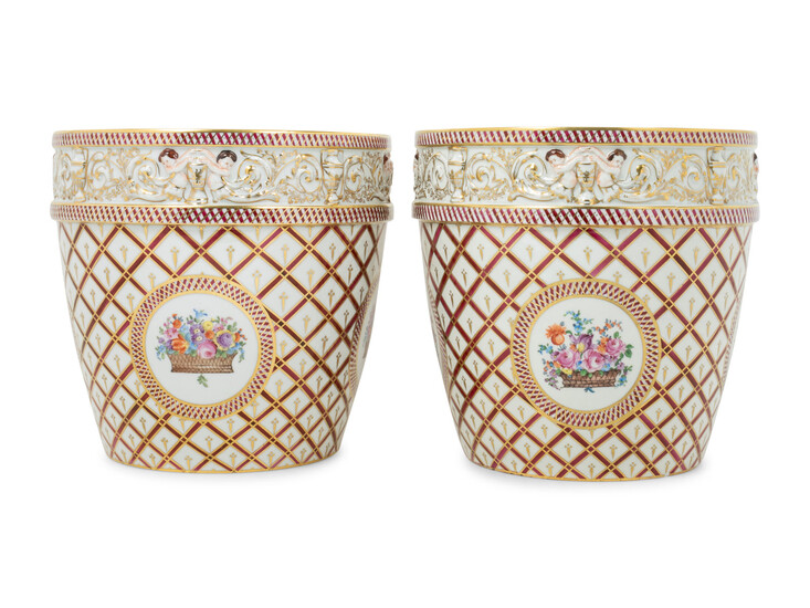 A Pair of Dresden Porcelain Cache Pots