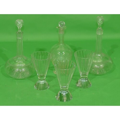 A Pair of Round Bulbous Thin Necked Decanters with stoppers ...
