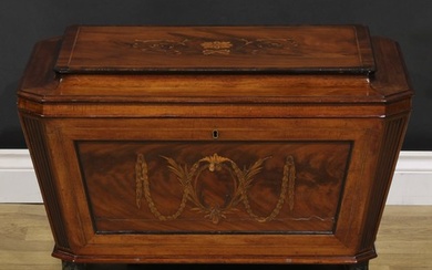 A Post-Regency Sheraton design mahogany and marquetry sarcop...