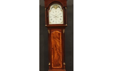 A Regency satinwood crossbanded mahogany longcase clock, 33c...