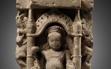 A SANDSTONE FRIEZE DEPICTING KUBERA, CENTRAL INDIA, 9TH-11TH CENTURY