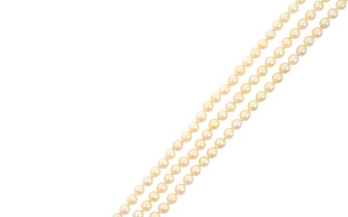 A Triple Row Cultured Pearl Necklace, with A Diamond and...
