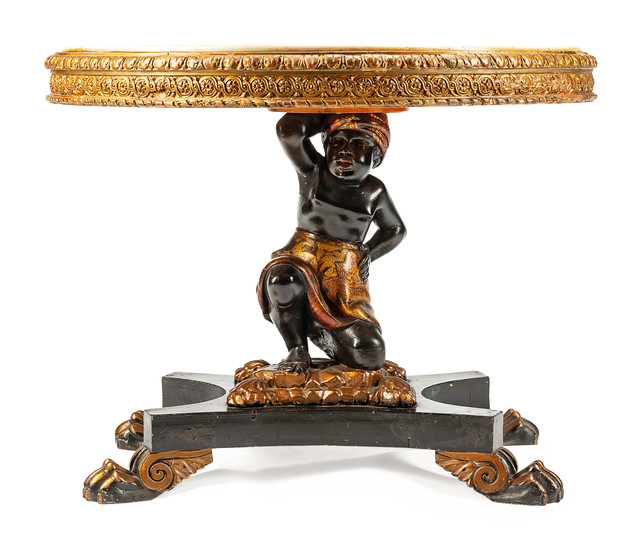 A Venetian Rococo Style Polychromed Wood and Specimen Marble Figural Center Table