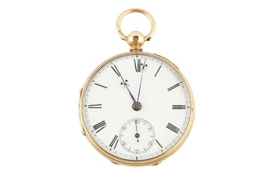 A Victorian 18ct gold open face pocket watch, the white...