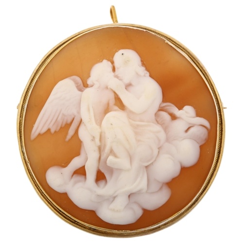 A Victorian shell cameo brooch, relief carved depicting Zeus...