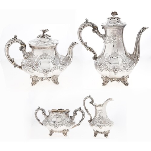 A Victorian silver tea and coffee service, of baluster form ...