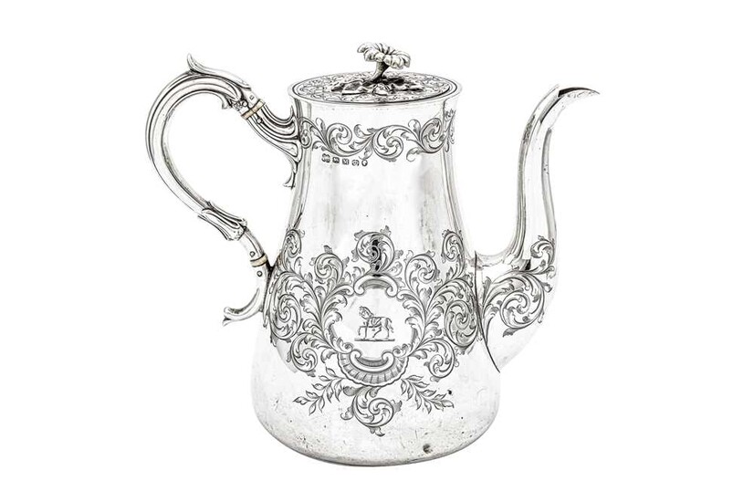 A Victorian sterling silver coffee pot, Sheffield 1855 by Hawkesworth, Eyre & Co