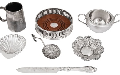 A collection of silver to include a late Victorian christening mug
