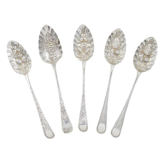 A group of five George III table spoons