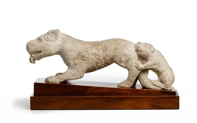 A large Chinese Tang-style carved marble figure of a mother tiger Late...
