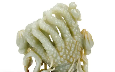 A large Chinese green jade 'monkey and finger citron' group 20th century...