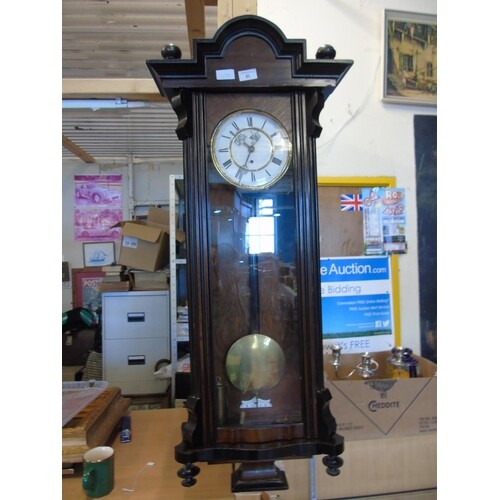 A long cased mahogany single weight Vienna wall clock with k...