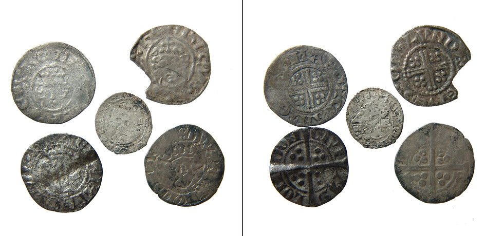 A lot of 5 English silver pennies of various rulers