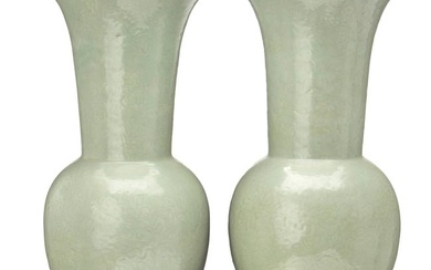 A near-pair of large Chinese celadon porcelain vases