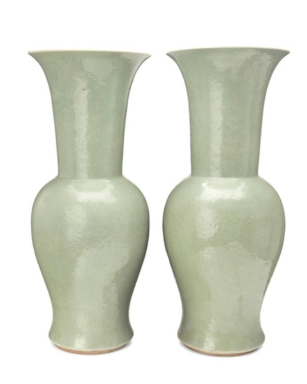 A near-pair of large Chinese celadon porcelain vases