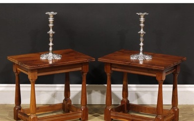 A pair of 17th century style yew joint stools, by Will Tyers...