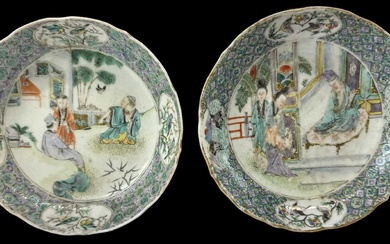 A pair of 19th century Chinese Famille Verte dishes decorated...