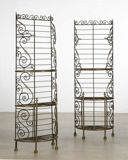 A pair of French brass and iron bakers racks