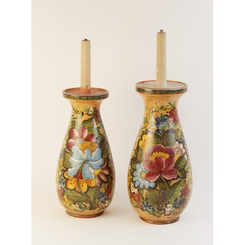 A pair of Italian painted pottery lamp bases, signed Morelli...