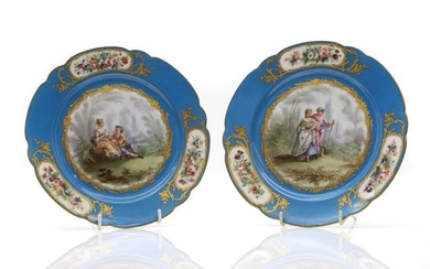 A pair of Sevres-style porcelain cabinet plates
