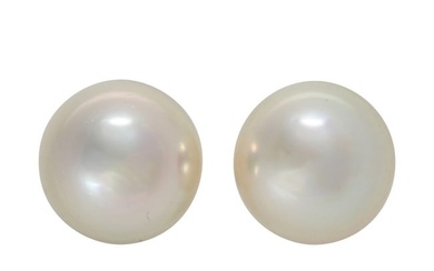 A pair of South Sea cultured pearl and 18k white gold earrings