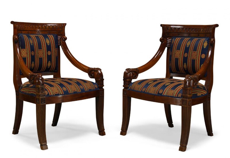 A pair of mahogany Empire style armchairs, late 20th Century,...