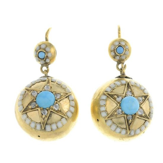 A pair of mid 19th century gold turquoise, rose-cut