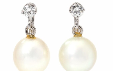 SOLD. A pair of pearl and diamond ear screws each set with a cultured pearl and a brilliant-cut diamond, mounted in 14k white gold. – Bruun Rasmussen Auctioneers of Fine Art