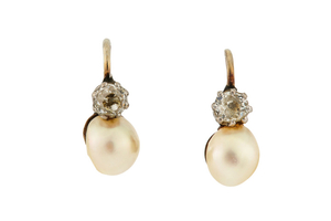 A pair of pearl and diamond earrings Each...