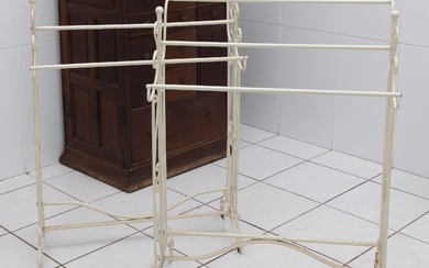 A pair of white painted metal towel rails Height 90cm x 70cm x 31cm