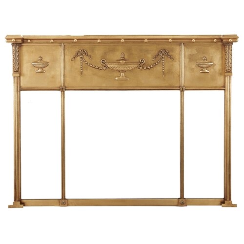 A reproduction giltwood overmantel mirror, in Regency style,...
