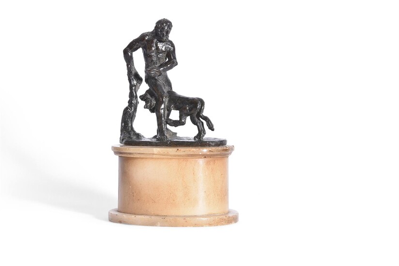 AFTER THE ANTIQUE- A SMALL BRONZE FIGURE OF HERCULES AND CERBERUS, 17TH/18TH CENTURY